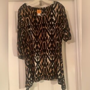 Ruby Rd. Brown and Black Graphic 3/4 Sleeve Blouse